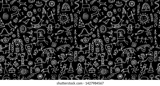 Rock paintings background, seamless pattern for your design
