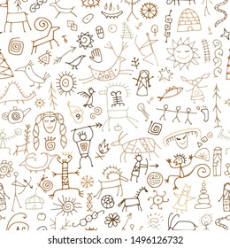 Rock paintings background, seamless pattern for your design