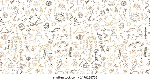 Rock paintings background, seamless pattern for your design