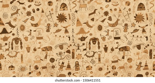 Rock paintings background, seamless pattern for your design