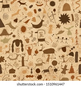 Rock paintings background, seamless pattern for your design