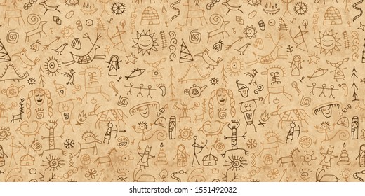 Rock paintings background, seamless pattern for your design. Vector illustration