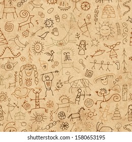 Rock paintings background, seamless pattern for your design. Vector illustration