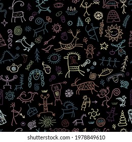 Rock paintings background, seamless pattern for your design
