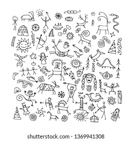 Rock paintings background, sketch for your design