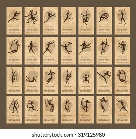 Rock paintings with ethnic people, business cards, vector illustration