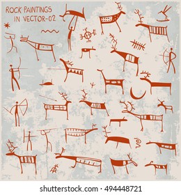 Rock paintings. Vector set.