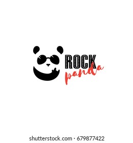 Rock panda logo. Funny music panda mascot. Bar symbol