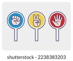 Rock paper scissors　etc hand sign set, vector illustration
