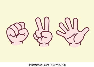 Rock paper scissors　etc hand sign set, vector illustration 