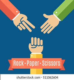 Rock Paper and Scissor Game Flat. Arm Battle. How to Play Vector illustration of cartoon children fun activity concept