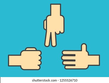 Rock Paper Scissors game, Flat cartoon vector illustration