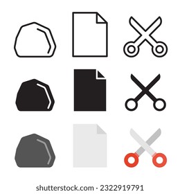 colección de iconos del juego de las tijeras de papel rock con tres versiones