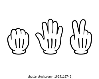 Rock Paper Scissors game set  Hands in cartoon gloves  vector clip art illustration 