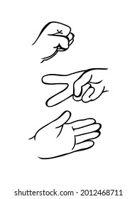 Rock Paper Scissors Spiel. Vektor-Handzeichen