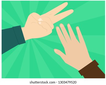Rock paper scissors hand game. Pop art style vector