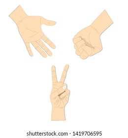 Rock paper scissors hand game isolated on white background. popular competition vector illustration