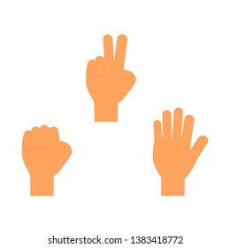 rock paper scissors  hand sign icons set isolated white background  vector Illustration 