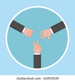 rock paper scissors hands vector in circle
