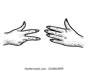 Rock paper scissors. Line art sketch picture. Hand drawn.