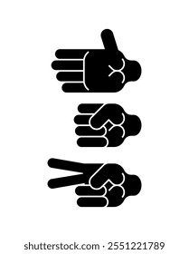 Rock, paper, scissors sign set. Hand fist game sign. Fingers game icon