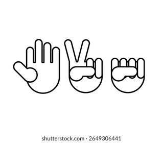 Rock, paper, scissors sign set. Hand fist game sign. Fingers game icon