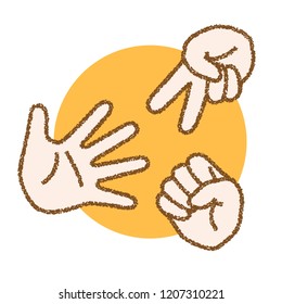 Rock paper scissors　 vector illustration , Hand-painted style  Crayon style