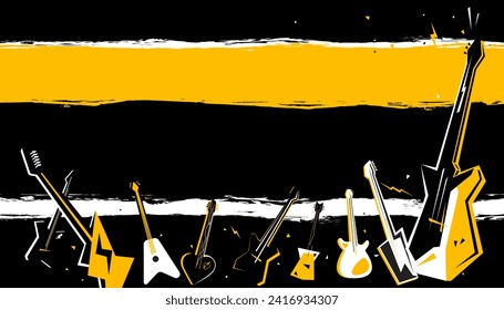 Rock party background decorated with guitar for a music festival banner or concert poster.