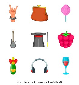 Rock party icon set. Cartoon set of 9 rock party vector icons for web design isolated on white background