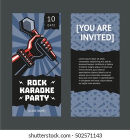 Rock party invitation. Hand with a microphone.