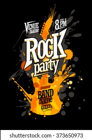 Rock party poster design with electro guitar made from blots