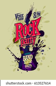 Rock party poster vector design with guitar silhouette