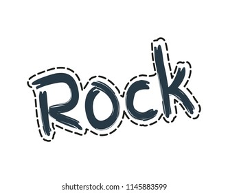 Rock patch emblem sticker monochrome icon. Closeup of music genre badge hard metal of rock-n-roll symbol. Label sketch isolated on vector illustration