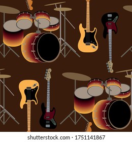 patrón de rock quitare drums retro