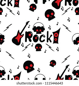 Rock Pattern Seamless Guitar Skull Music Headphones