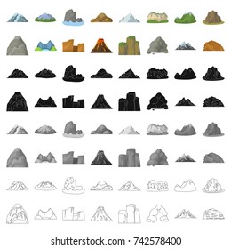 Rock, peak, volcano, and other kinds of mountains. Different mountains set collection icons in cartoon style vector symbol stock illustration web.