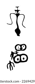 Rock petroglyphs depicting drunken people and a hookah smoking device. Vector illustration of prehistoric rock petroglyphs discovered on the territory of Armenia