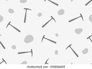 Rock pick hammer and stone seamless pattern.