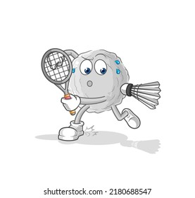 the rock playing badminton illustration. character vector