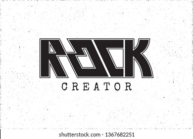 Rock Pop Glam Metal Style Hand Drawn Logo and Creator Lettering Comic Creative Concept for T shirt Template - Black on Grunge Background - Vector Contrast Graphic Design