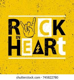 Rock Poster. Rock in Herz Schild.Rock Slogan Grafik für T-Shirt.