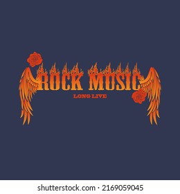 Rock poster with rose and fire sign. American style poster for a rock band. Heavy metal style.