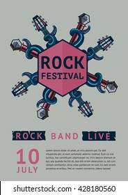 Rock poster template for a festival with octopus.