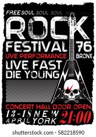 Rock poster, vintage rock and roll typographic for t-shirt; tee design; poster; vector illustration