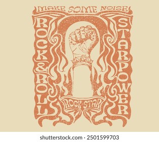 Diseño de impresión de energía de Rock para impresión de camiseta, póster, pegatina, fondo y otros usos. Estrella del Rock, haga un poco de Rock, arte del rollo y del ruido.