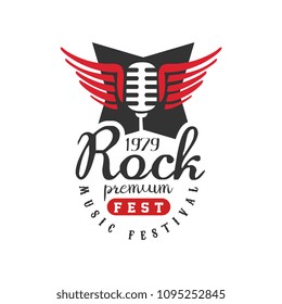 Rock premium fest, music festival logo, est. 1979, design element can be used for poster, banner, flyer, print or stamp vector Illustration on a white background