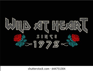 Rock print with text and flowers in vector.