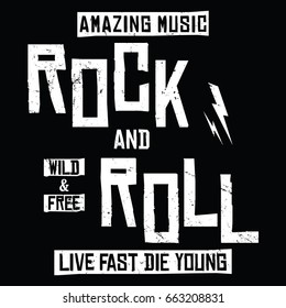 Rock and Roll amazing music slogan typography, t-shirt graphics, vectors