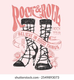 Rock and roll artwork. Hand drawn graphic print design for t-shirt fashion and others. print design for t shirt print, poster, sticker, background and other uses. Rock star, Rock and roll world tour 