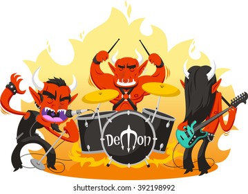 rock and roll band of demons cartoon illustration
